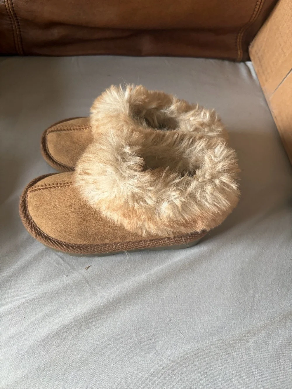 Kids Cozy Faux-Fur Lined Slip-On Slippers - Chestnut Brown